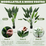Pianta Artificiale Verde di Uccello del Paradiso da 20 Foglie di 140 cm con Vaso, in PE, PEVA e PP - immagine 6