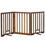 Cancellino per Cani Pieghevole a 3 Pannelli con Piedini Antiscivolo per Corridoi, Scale e Stanze, in Legno di Pino, 181x35x76 cm, Marrone Scuro