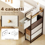 Cassettiera Salvaspazio con 4 Cassetti Pieghevoli in Tessuto, Acciaio e Legno, 20x47x84,5 cm, Multicolore - immagine 5