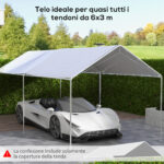Copertura di Ricambio 6x3 m in PE Bianco Anti-UV per Carport Auto con Corde Elastiche - immagine 4