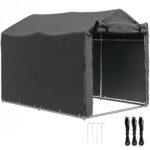 Tenda Garage con Ingresso Avvolgibile, Corde e Picchetti, in Metallo Zincato e PE, 220x157x165 cm, Grigio Scuro