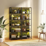 Libreria Scaffale in Stile Industriale a 5 Ripiani con Illuminazione LED, in Metallo e Legno, 60x30x179 cm, Nero - immagine 9