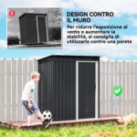 Casetta da Giardino 1,16m² in Acciaio Zincato, Capanno da Giardino con Tetto Inclinato e Porta Scorrevole Bloccabile, Capanno Porta Attrezzi, 163x89x182 cm, Nero - immagine 6