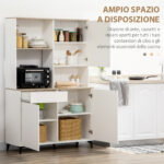 Dispensa Cucina in Truciolato e MDF con Ripiani Aperti, Armadietti e Cassetto, 119x41x180 cm, Bianco - immagine 4