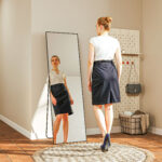 Specchio da Terra Moderno a Figura Intera, Design Autoportante o da Parete, 40x150 cm, Nero - immagine 7