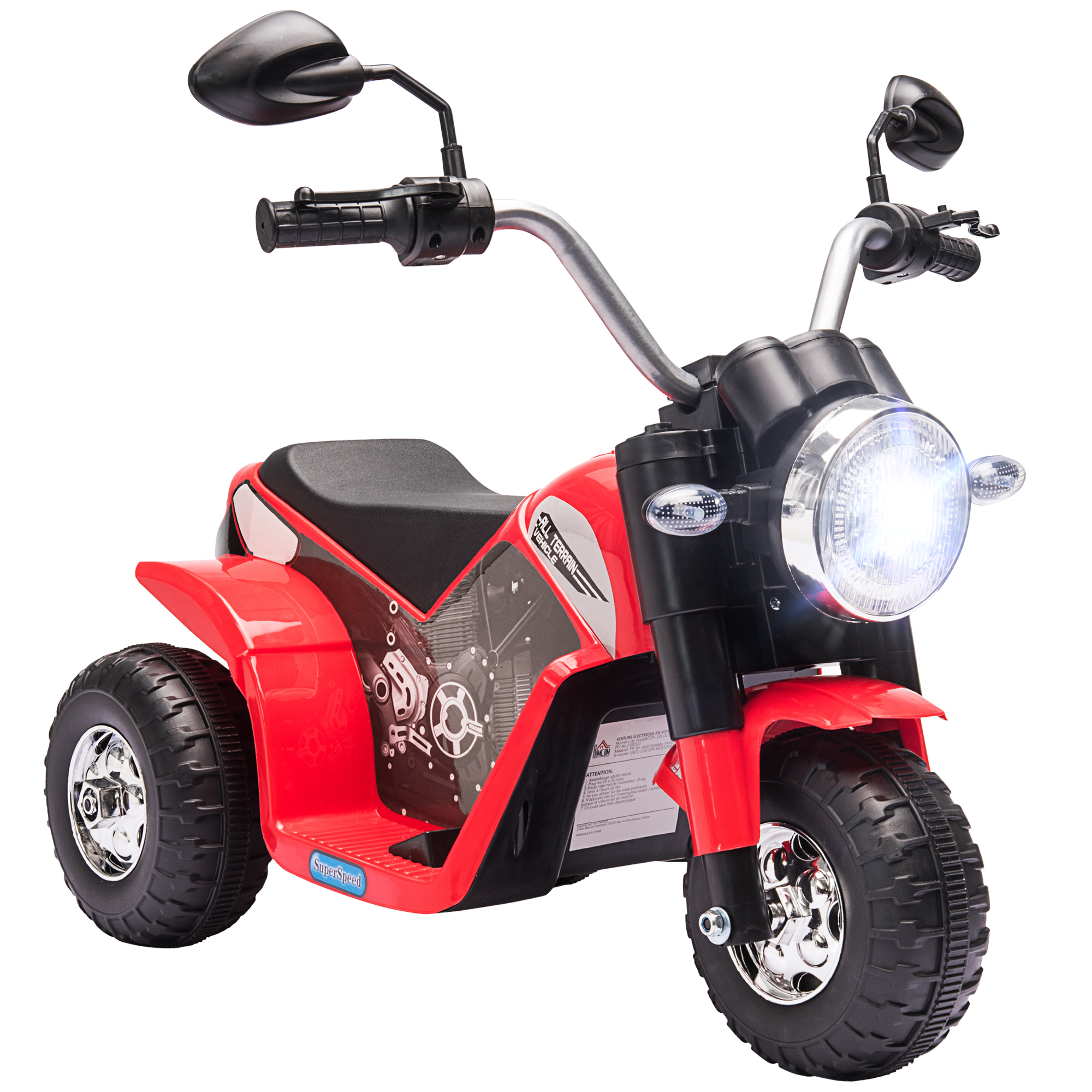 M752e719a761e71a7.jpg Moto Elettrica per Bambini a 3 Ruote con Luci e Suoni, Batteria Ricaricabile 6V, Velocità 2 km/h, per Bimbi da 18-36 Mesi, 72x57x56cm Rossa - immagine 1