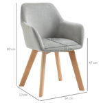 Set 2 Sedie per Sala da Pranzo Imbottite in Velluto con Braccioli e Gambe in Legno, Grigio - immagine 3