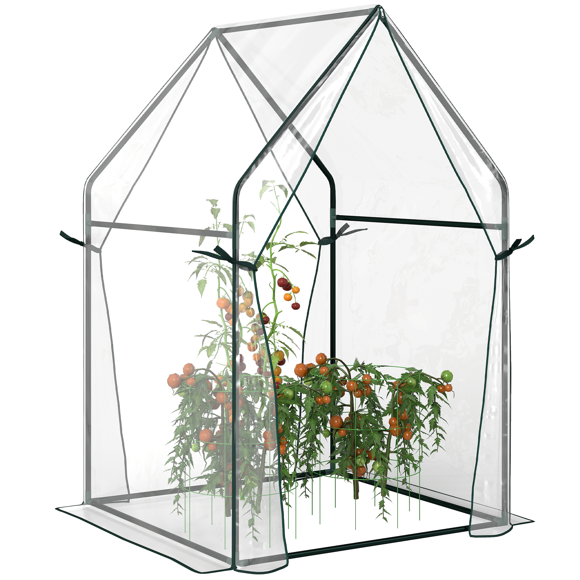 M8Vcb31965d66fcfd.jpg Mini Serra da Giardino con 2 Porte Avvolgibili e Copertura in PE 90x90x145cm, Trasparente - immagine 1