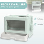 Lettiera per Gatti Chiusa con Coperchio e Doppia Entrata, Cassetto Estraibile, Paletta e Spazzola, Verde - immagine 4