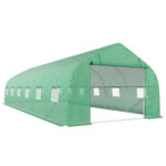 Serra da Giardino a Tunnel 8x3x2m in PE e Acciaio con Porta Avvolgibile e Finestre, Verde