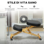 Sedia Ergonomica Posturale con Inginocchiatoio, Altezza Regolabile e Rotelle in Legno, Nero - immagine 6