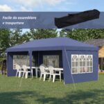 Gazebo da Giardino 6x3 m Regolabile in Altezza con Pareti Removibili, in Acciaio e Poliestere, Blu - immagine 4