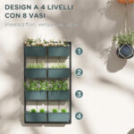 Orto Verticale da Parete a 4 Livelli con 8 Vasi, in Acciaio e Plastica, 52x14x90 cm, Verde Scuro e Nero - immagine 5