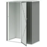 Capanno Porta Attrezzi in Metallo con Tetto Inclinato e Porta Bloccabile, 142x86x189 cm, Grigio Chiaro - immagine 8