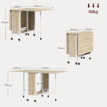 Tavolo da Pranzo Pieghevole per 6 Persone max con Ripiano, in Legno e Metallo, 130x80x74 cm, Bianco e color Legno - immagine 3