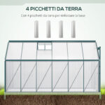 1,9x3,75 m Serra da Giardino in Policarbonato e Lega di Alluminio, Serra per Piante Orto con Finestra Apribile Regolabile, Porta Scorrevole e Grondaie, Verde - immagine 6