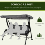 Dondolo da Giardino per 3 Persone con Tettuccio Regolabile e Cuscini, 2x120x170cm, Nero - immagine 6