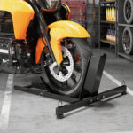 Cavalletto Bloccaruote per Moto, Staffa Regolabile su 14 Livelli per Ruote Ø34-84 cm, Nero - immagine 2