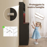 Credenza da Cucina Alta Stile Rustico con 2 Armadietti, Portabottiglie, Prese di Ricarica e Luci LED, Nero - immagine 8