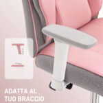 Sedia da Ufficio Ergonomica Rinforzata con Braccioli Regolabili, Poggiapiedi e Poggiatesta, Rosa - immagine 6