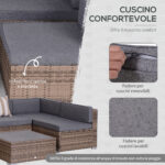 Salotto da Giardino in Rattan da 7 Pezzi con Tavolino e Divano Modulabile con Cuscini, Grigio - immagine 5