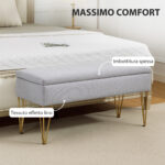 Panca Fondo Letto con Contenitore in Tessuto e Gambe in Acciaio, 1x40x49 cm, Grigio Chiaro - immagine 4