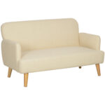 Divano 2 Posti Moderno Effetto Velluto con Imbottitura Spessa, 140x74x79cm, Bianco Crema