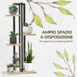 Portapiante a 4 Ripiani dallo Stile Industriale in Legno di Abete e Metallo, 45x25x110 cm, Nero e color Legno - immagine 4