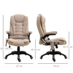 Poltrona da Ufficio Massaggiante Riscaldante con Altezza Regolabile, Schienale Inclinabile, in Tessutto Effetto Lino, Beige | Aosom Italy - immagine 3
