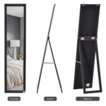 Specchio da Terra e Parete con Supporto Richiudibile e Cornice in MDF, 37x48x152cm, Nero - immagine 4