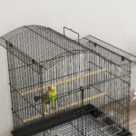 Gabbia per Uccelli a 4 Porte con 2 Ciotole, 2 Posatoi e Vassoio, in Metallo e Plastica, 47,5x36x54,5 cm, Nero - immagine 9