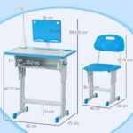 Banco Scuola con Sedia ad Altezza Regolabile e Luce per Bambini 6-12 Anni, Acciaio e MDF, Grigio - immagine 3