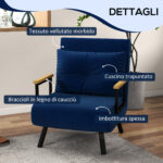 Poltrona Letto 3 in 1 con Schienale Reclinabile e Cuscino, in Tessuto Effetto Velluto, 63x73x81 cm, Blu - immagine 6