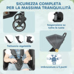 Passeggino per Bambini 0-3 Anni Pieghevole e Leggero con Schienale Regolabile, Capottina, Cestino, Grigio Scuro - immagine 7