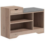 Panca Scarpiera Moderna con 3 Ripiani Aperti e Cassetti, in Legno, Poliestere e Spugna, 76,5x30x52 cm, Grigio