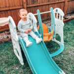 Scivolo 3 in 1 per Bambini con Altalena Regolabile, Canestro e Palle per Cameretta e Giardino, 149x186x98cm, Blu e Arancione - immagine 9