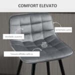 Set 2 Sgabelli Alti da Bar con Sedie Imbottite e Poggiapiedi Stile Nordico, con schienale in Velluto, 45x47x88cm, Grigio | Aosom Italy - immagine 5