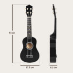 Ukulele per Principianti da 21 Pollici in Legno con Corde in Nylon, Plettro e Corda di Ricambio, Nero - immagine 3