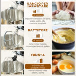 Impastatrice Planetaria 14W con Ciotola 7L e 6 Velocità, Gancio Impastatore, Frusta e Sbattitore, Nero - immagine 6