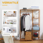 Appendiabiti in Bambù con Scaffale a 6 Livelli e Barra Attaccapanni, 90x30x145 cm, Legno Naturale - immagine 6