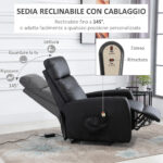 Poltrona Elettrica Alzapersona 45°, Poltrona Relax Elettrica Reclinabile a 145° con Telecomando e Poggiapiedi, in Pelle PU Nero, 67x95x105 cm - immagine 6