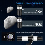 Telescopio Astronomico 70mm con 2 Lenti Oculari e Adattatore Smartphone, 80x80x135 cm, Bianco e Nero - immagine 5