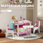 Set Tavolo con 2 Sedie per Bambini 3-8 Anni, Tavolino con Scaffale in Legno MDF con Disegni a Cuori, Rosa - immagine 8