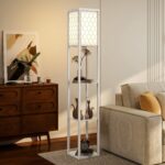 Lampada da Terra 2 in 1 Moderna con 3 Ripiani, Attacco E27, 26 x 26 x 160 cm, Bianco - immagine 2