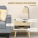 Set di 2 Comodini Moderni con Cassetto e Mensola, Base Rialzata e Gambe in Legno, 50x39x51cm, Bianco e Rovere - immagine 6