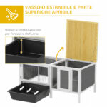 Conigliera da Esterno con Casetta, Area di Corsa e Vassoio, in Legno, Metallo e PET, 105x57,5x51,5 cm, Grigio - immagine 6