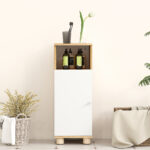 Mobiletto Bagno Salvaspazio con Armadietto a 2 Ripiani e Vano Aperto, 30x30x79,7 cm, Bianco e Legno - immagine 7