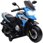 Moto Elettrica per Bambini con Rotelle, Specchietti e Poggiapiedi, in PP e Metallo, 85,5x44,5x56 cm, Blu