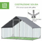 Pollaio da Giardino con Telaio Zincato, Copertura Impermeabile e Rete Esagonale, 3x2x2m, Argento - immagine 6