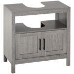 Mobile Sottolavabo con Armadietto a 2 Ante e Ripiani in Legno 60x30x60cm, Grigio